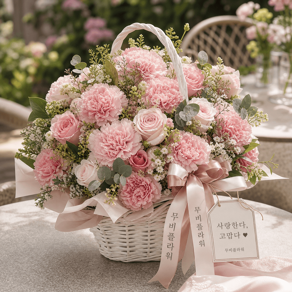 핑크 카네이션 감사 바구니