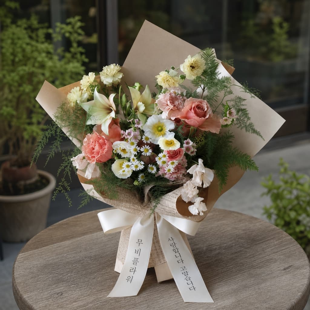 내추럴 코랄 릴리 꽃다발