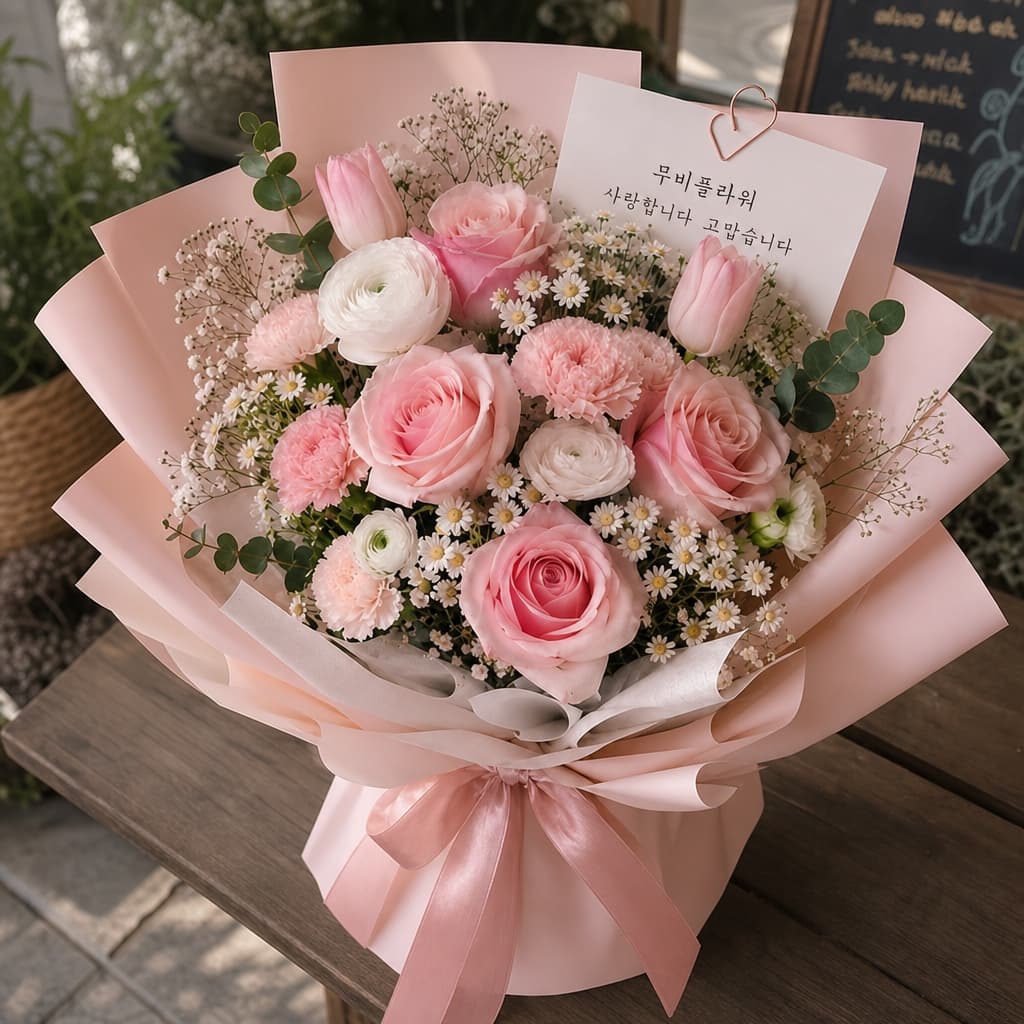 핑크 로즈 카네이션 꽃다발