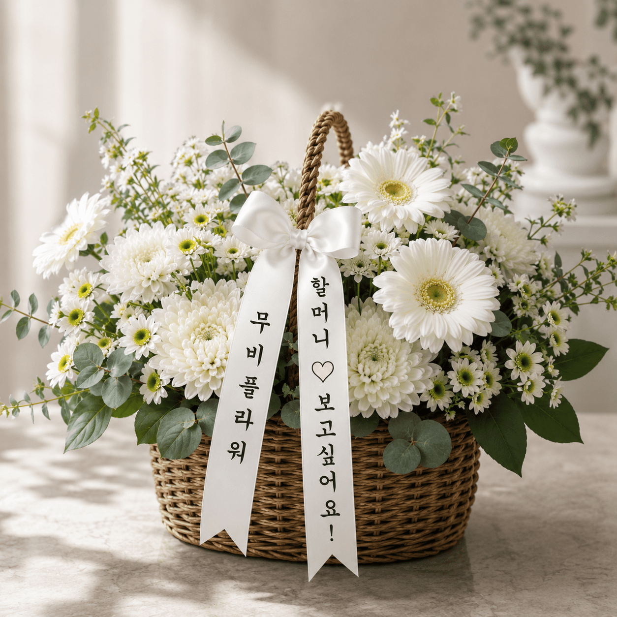 화이트 국화 근조 바구니