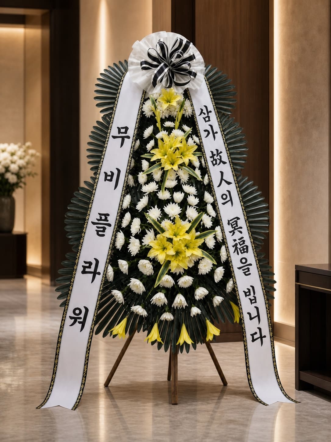 노란 백합 근조화환 3단